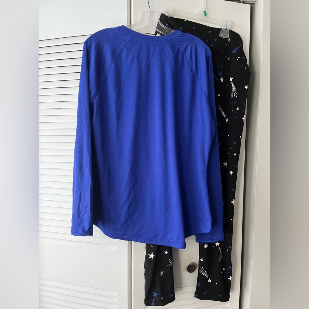 ClimateRight by Cuddl Duds Blue/Black Star Print Pajama Set